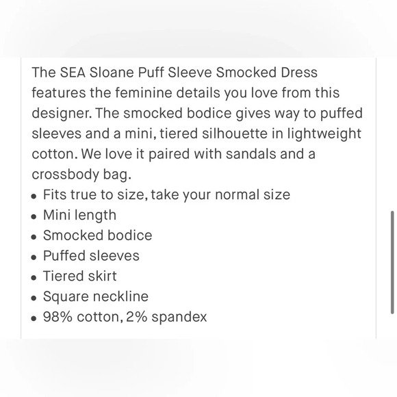 NWT Sea New York Sloane Puff Sleeve Smocked Dress in Black Size Small $375 - Picture 7 of 8